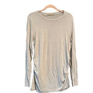 Zella gray shirt cinched sides stretch large rayon spandex blend long sleeve